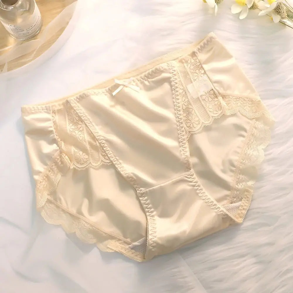2Pcs Lingerie Underwear Lace Briefs Women Ultra-thin Bow Stain Silk Panties Cotton Crotch Mid Waist Mesh Seamless Briefs Girl luvshop24