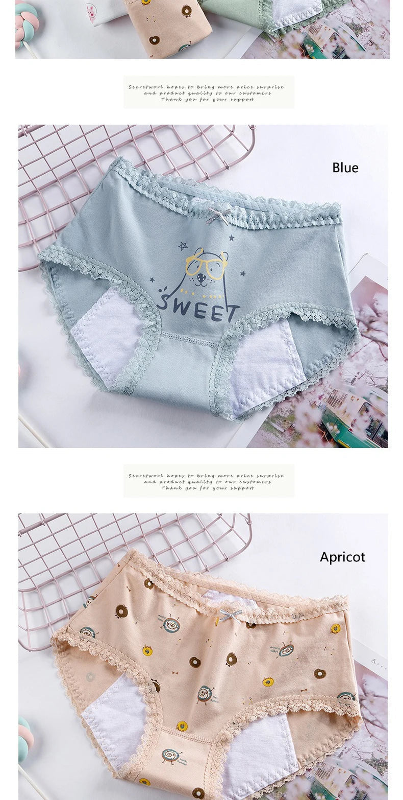1pc Girls Period Underwear Mid-Rise Cartoon Cotton 3-Layer Leak-proof Incontinence Panties Absorbent Teen Menstrual Briefs S-XL luvshop24