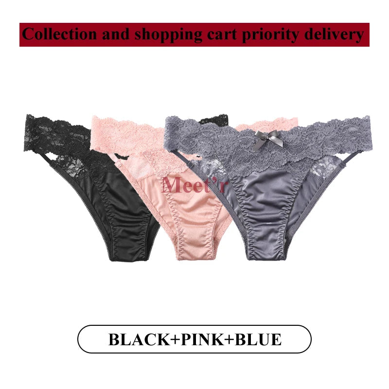Meet'r 3Pcs/lot Women Sexy Lace Panties Low-waist Underwear Female G String Breathable Hollow out Lingerie Temptation Intimates luvshop24