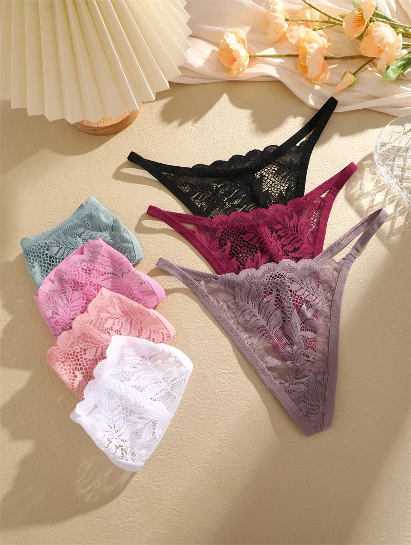 5PCS Sexy Lace Women Lingerie Exotic Underpants Female Lace Transparent Hollow Out G-string Thong Female Soft Intimates S-XL luvshop24