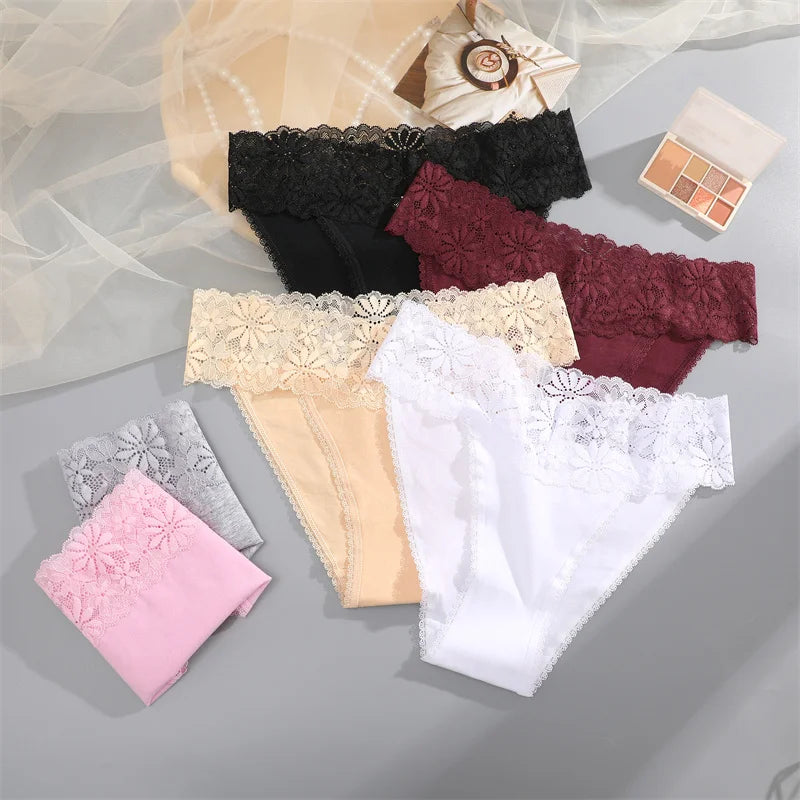 Lace Panties Women Cotton Briefs Female Comfortable Underwear 4PCS/Set Elstice Solid Color Panties Female Low Rise Sexy Lingerie luvshop24