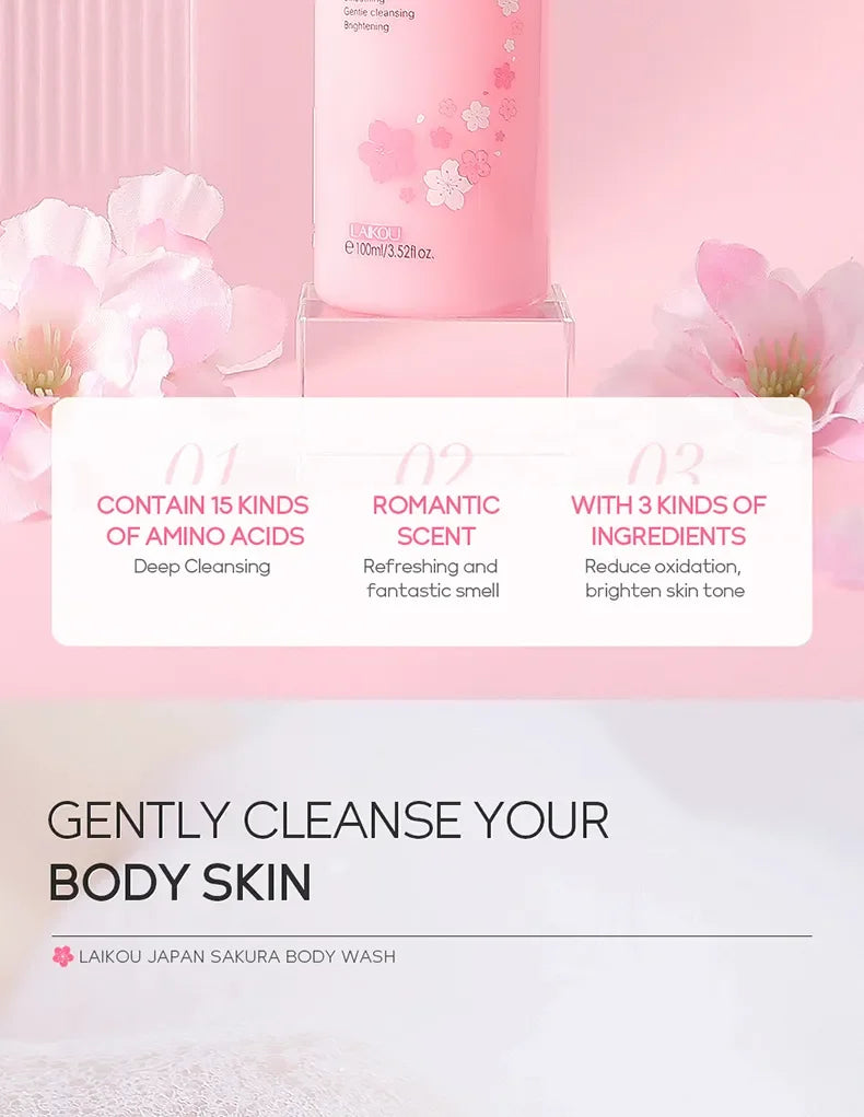 LAIKOU Sakura Shower Gel Long Moisturizing Smooth Long Lasting Fragrance Gentle Foam Body Cleansing Bath Product 100ml luvshop24