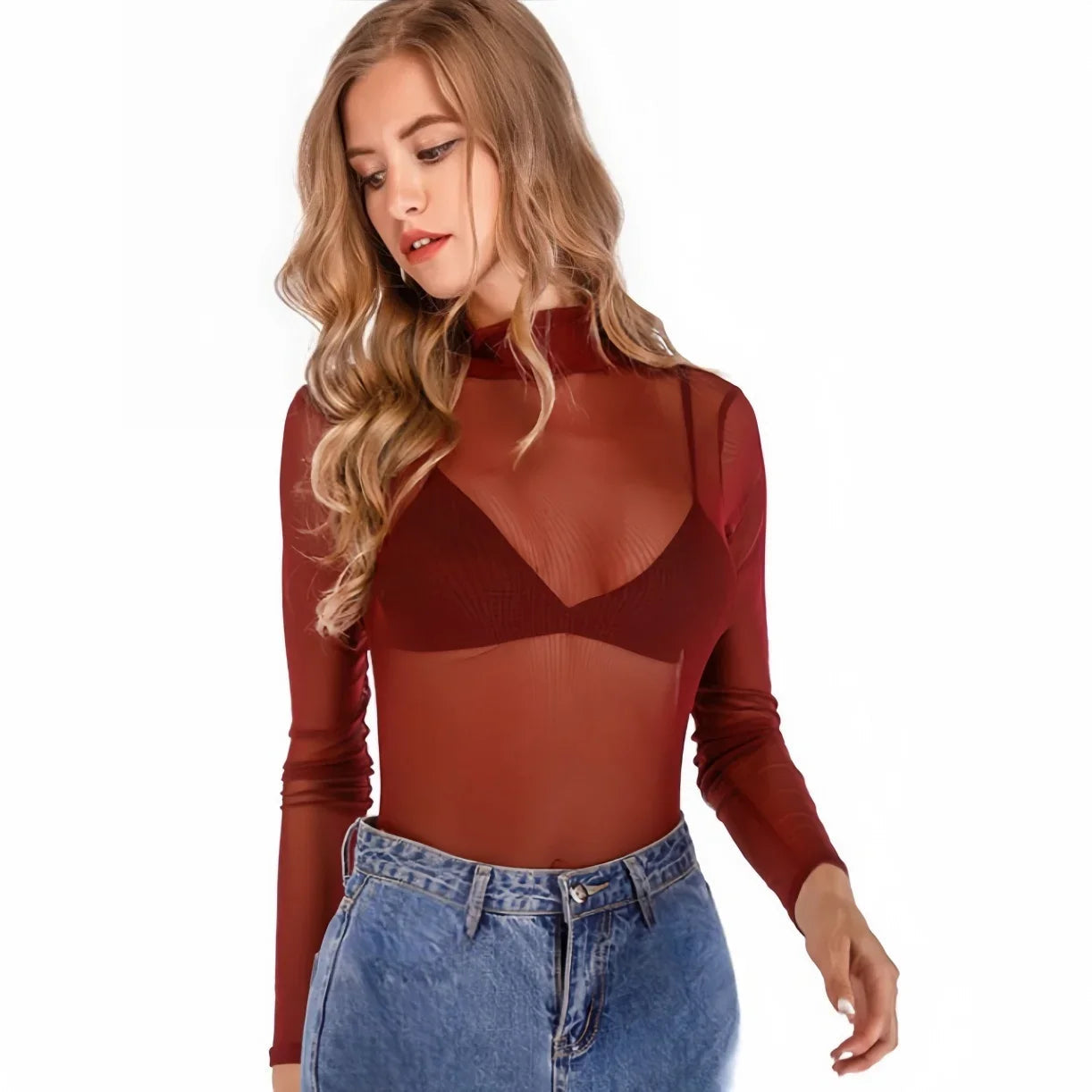 NEWFUNJOIN Turtleneck Long Sleeve See Through Black Bodysuits for Women Nightclub Party Sheer Sexy Romper TOPS Clothing Lingerie luvshop24
