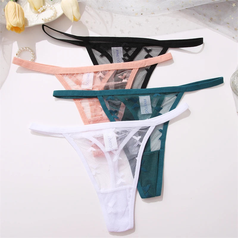 FINETOO Women Sexy Lace Thong Low Waist Hollow Out G-String Female Seamless Transparent T-Back Underwear Solid Intimates Panties luvshop24