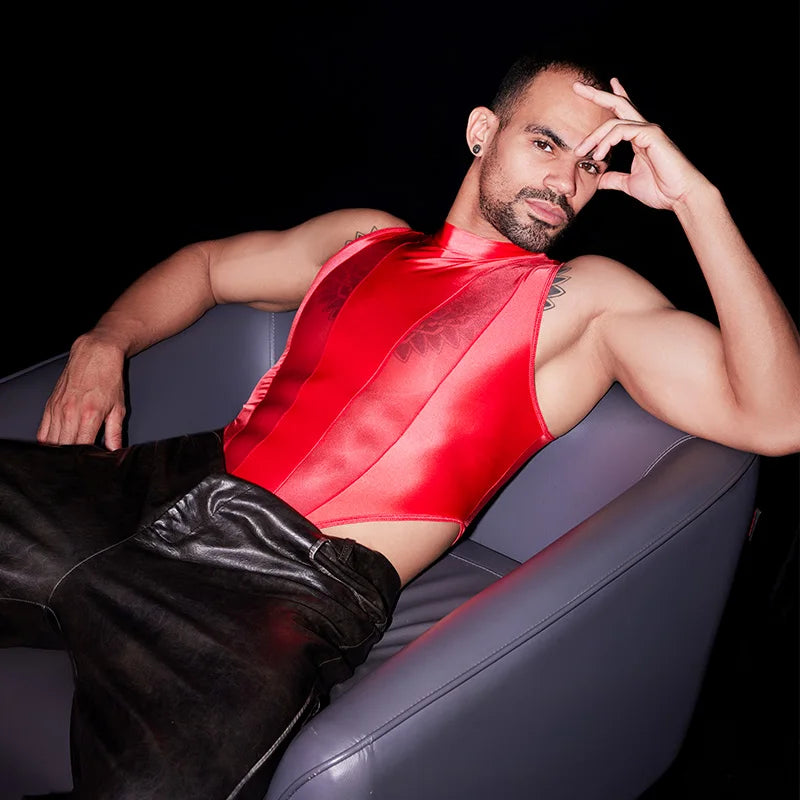 Hot Sexy Men's Bodysuits Mesh Patchwork Shiny Transparen Short Sleeve Male Rompers High Cut Leotard Gay Open Crotch Jumpsuits luvshop24