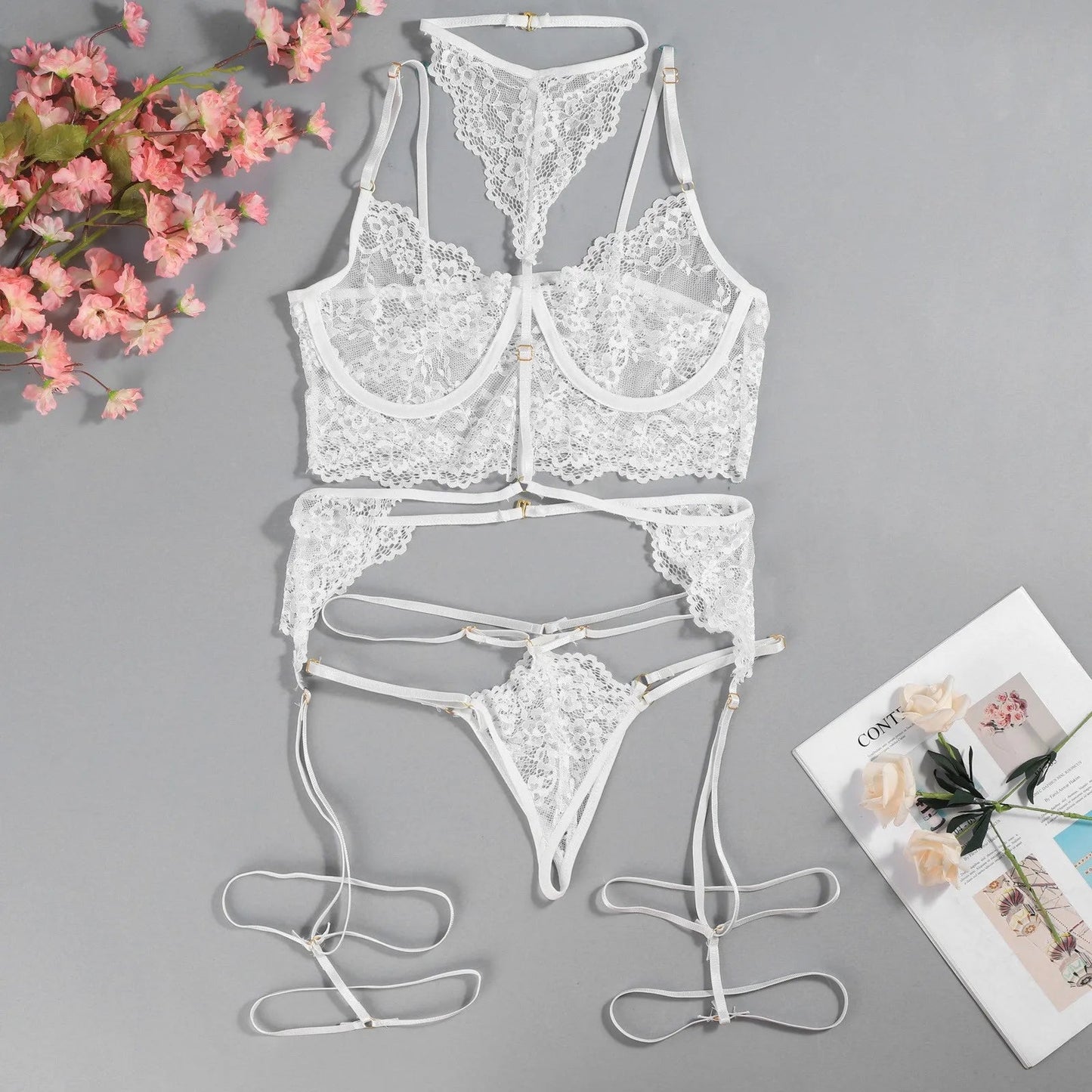Porn Women Sexy Lingerie Lace Underwear Halter Garter Sleepwear Intimate Erotic Babydolls Sex Costumes Bra Set luvshop24