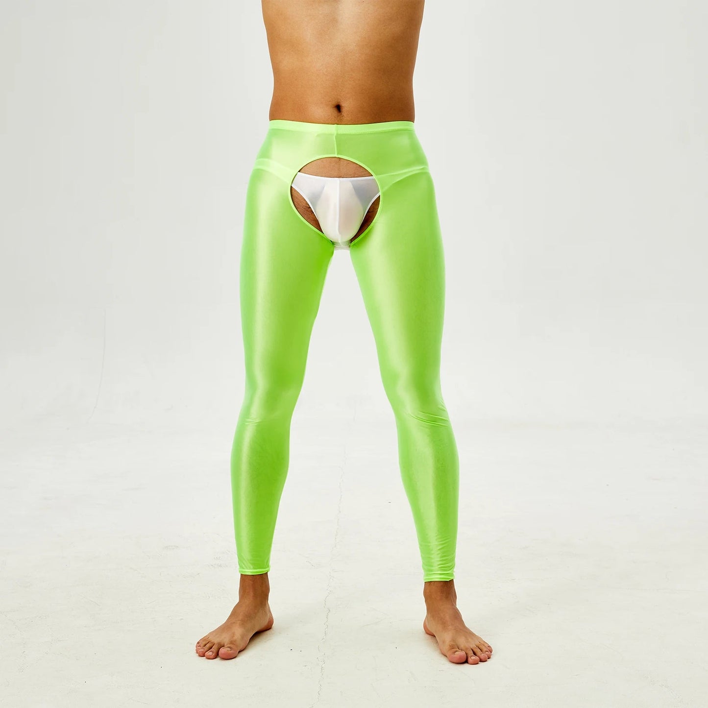 Glossy Crotchless Open Butt Leggings Mens Gays Erotic Nightwear Underpants High Waist Slim Fit Tights Underwear Baselayer Pants luvshop24