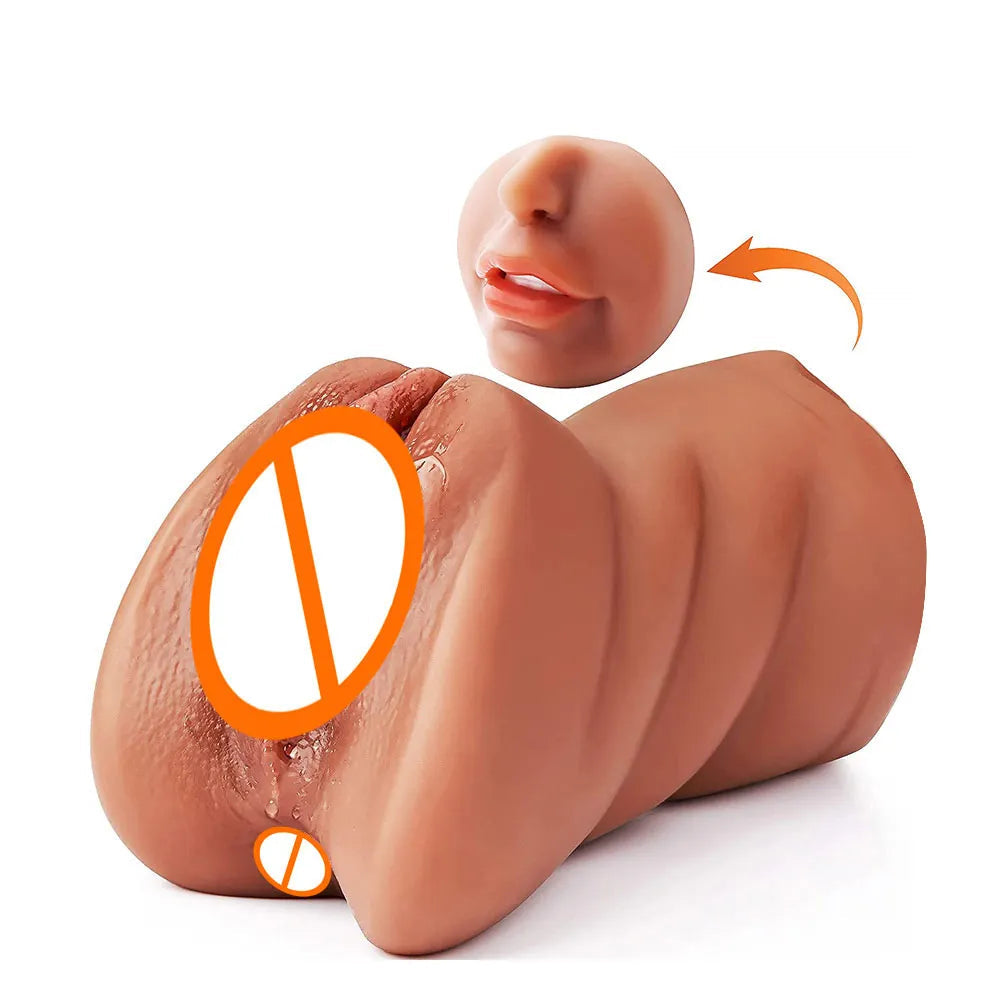 3in1 realistic mouth vagina anal plug male masturbator cup deep throat silicone dildo moves masturbation pleasure toys for men luvshop24