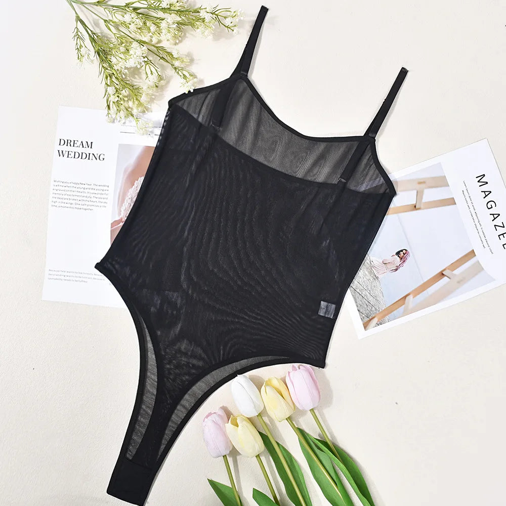 Ellolace Lace Bodysuit Sheer Mesh One Piece Bright Body Women Solid Sexy Top Crotchless Sissy Naked Tight Fitting Teddy Lingerie luvshop24