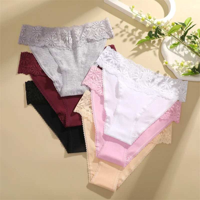 Lace Panties Women Cotton Briefs Female Comfortable Underwear 4PCS/Set Elstice Solid Color Panties Female Low Rise Sexy Lingerie luvshop24