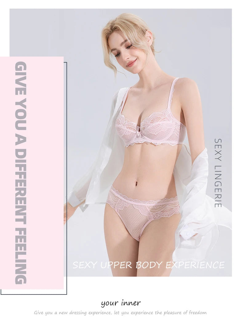 Logirlve Sexy Ultra-thin Lingerie Bra Panties Sets Transparent Brassiere Underwear Set Plus Size Women Lingerie Set Lace Bras luvshop24