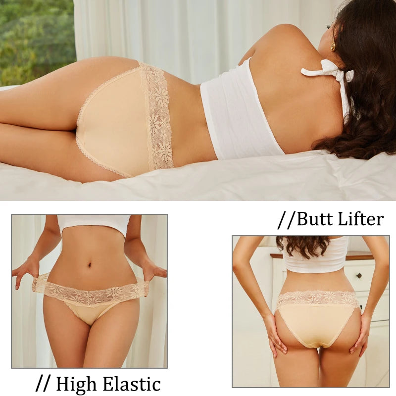 Lace Panties Women Cotton Briefs Female Comfortable Underwear 4PCS/Set Elstice Solid Color Panties Female Low Rise Sexy Lingerie luvshop24