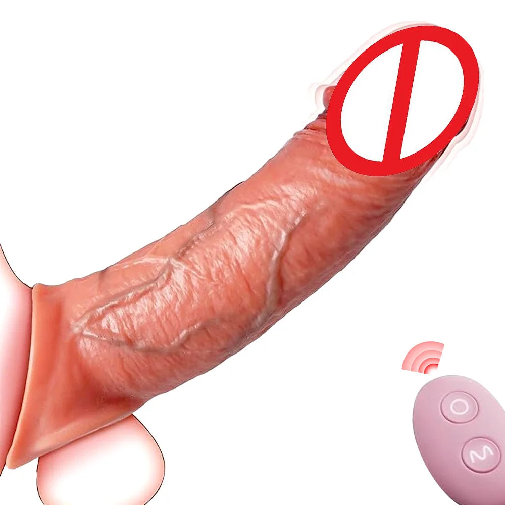 Remote Control Vibration Penis Extension cock Sleeve Silicone Reusable Condom For Men Sex Toys Penis Enlargement luvshop24