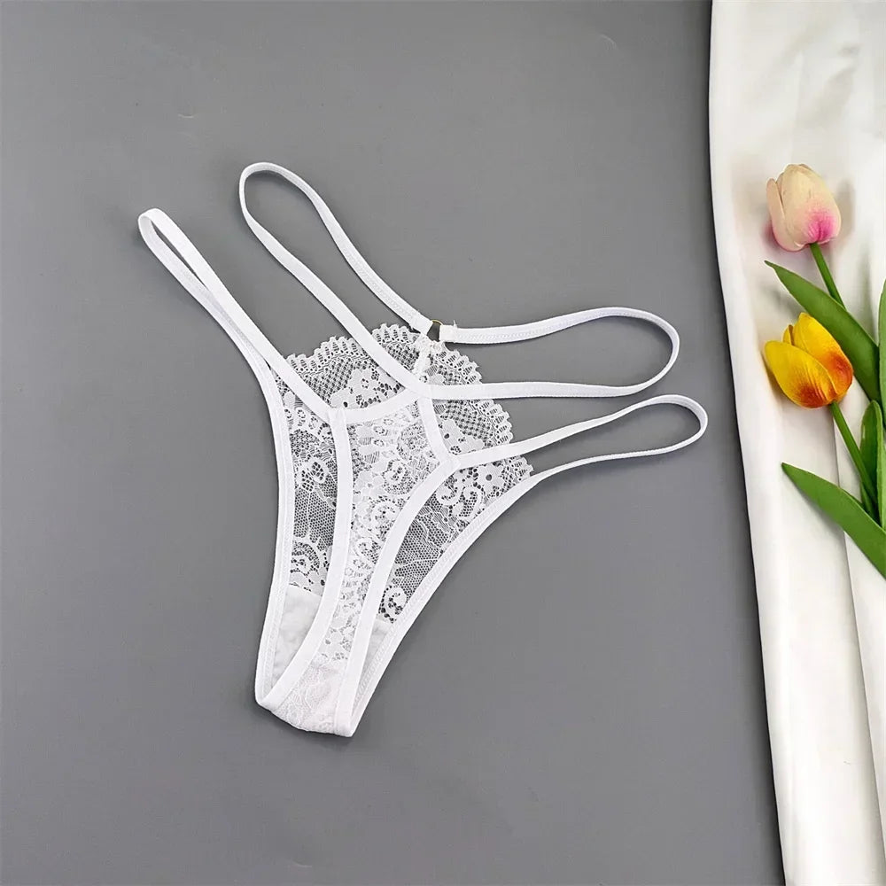 3 Pcs Lace Thin Strap Thong Women Low Waist Sexy Perspective Underwear Ladies Transparent G-string Panty Plus Size T-back luvshop24