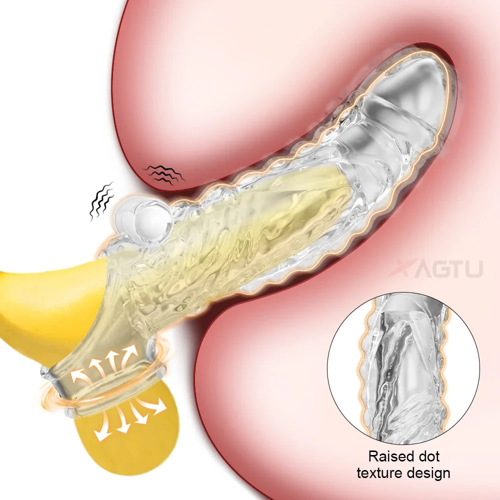Reusable Penis Extender Silicone Condom Dildo Sleeve Glans Delay Ejaculation Cockring Adult Sex Toys Vibrator For Men Couples luvshop24
