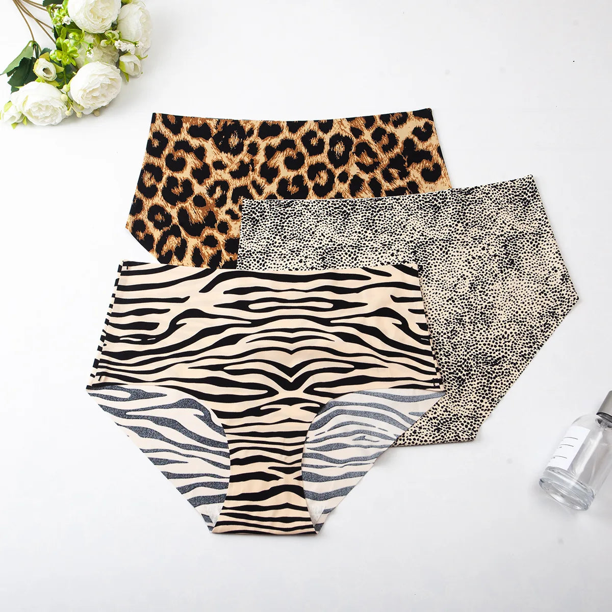 6pcs Women's Seamless Ice Silk Panties Female Mid Waist Plus Size Leopard Print Underwear Girls Fashion Brief Lady Comfort Panty luvshop24