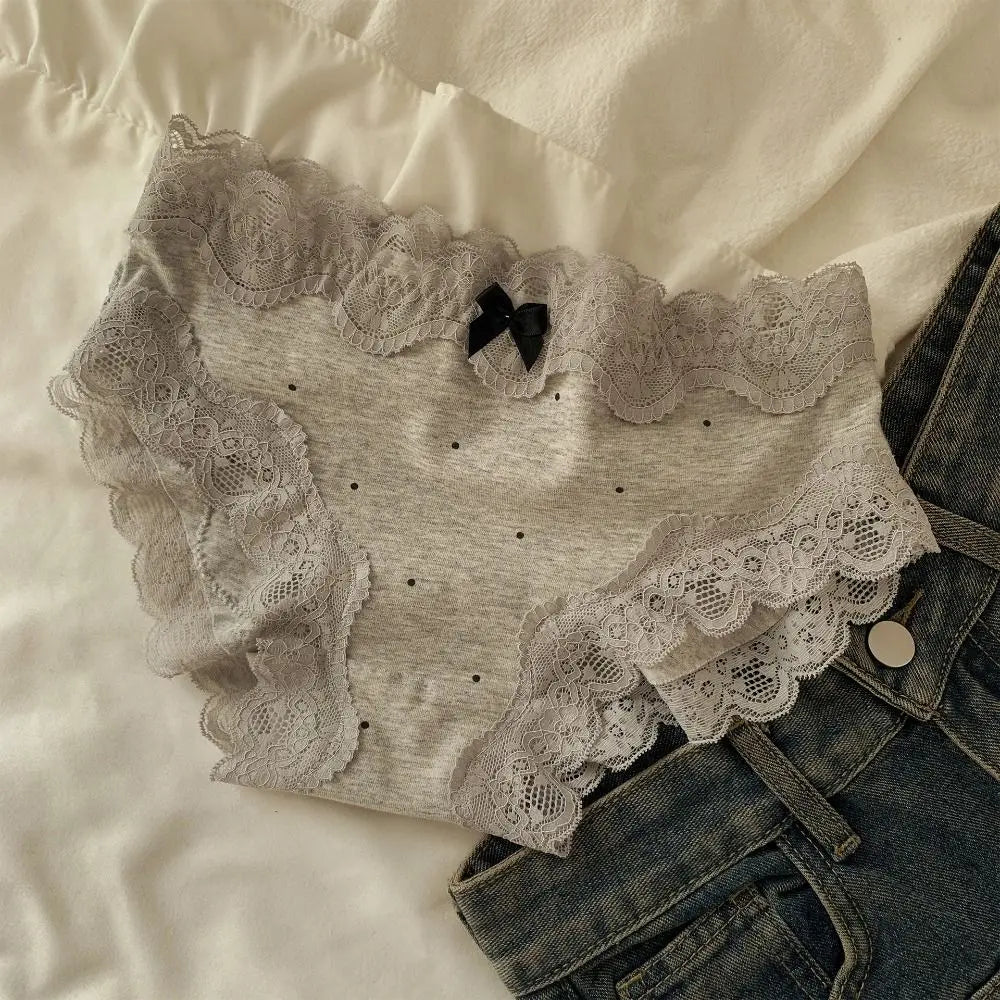 3Pcs Lingerie Dot Lace Bowknot Panties Sweet Mid Waist Seamless Briefs Cotton Crotch Underpants Underwear for Women Lady luvshop24