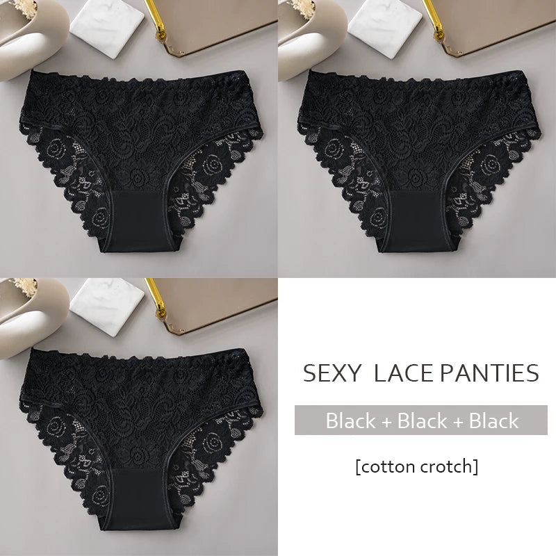 3PCS/Set Luxury Floral Embroidery Lace Panties Women Briefs Sexy Hollow Lingerie Female Underwear Ladies Breathable Underpants luvshop24