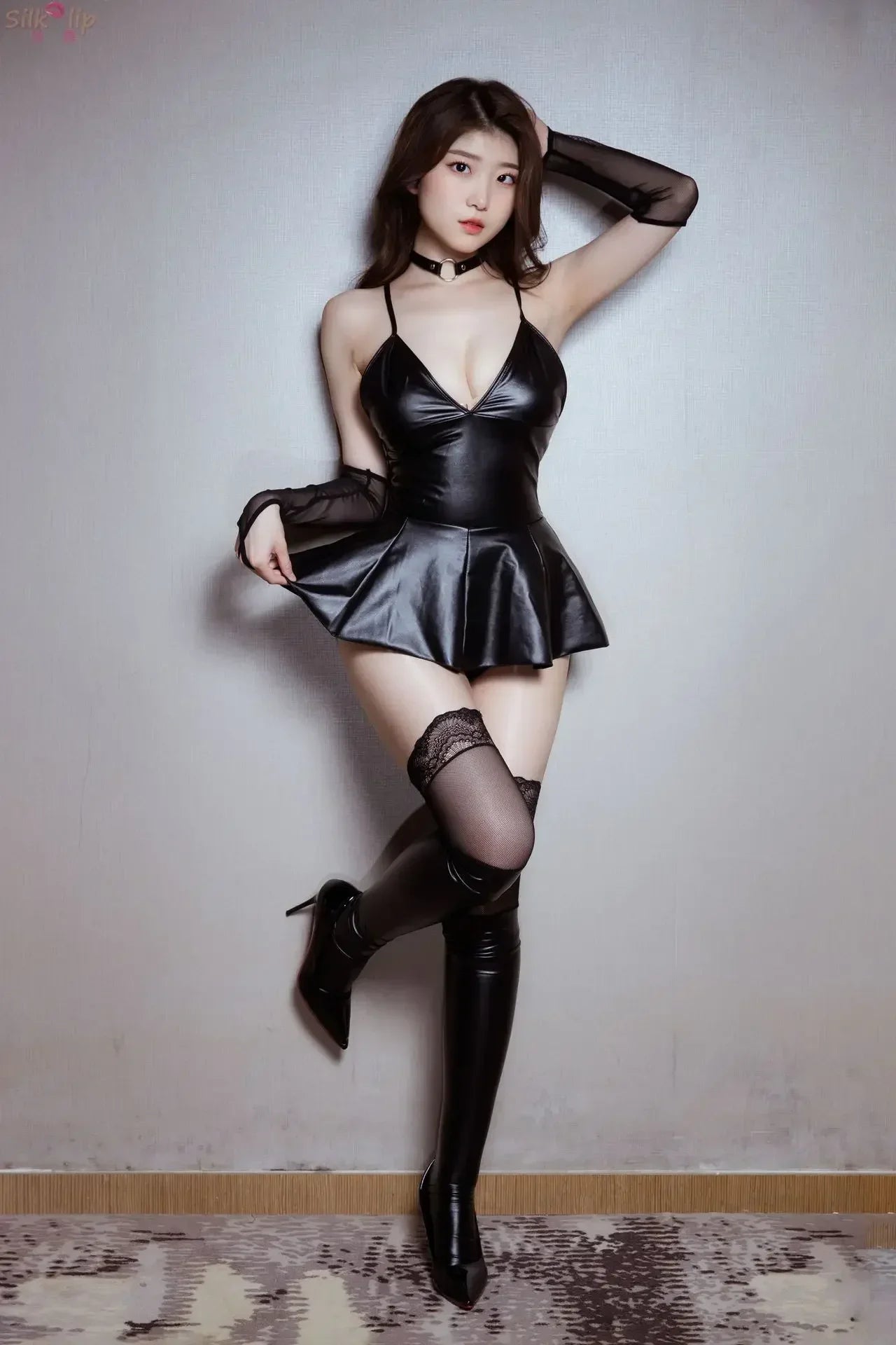 Women Erotic Lingerie Sexy Costume Bodycon Short Dresses Pu Leather Bodysuit Women A Line Dress Tight Perspective Nightclub Wear luvshop24
