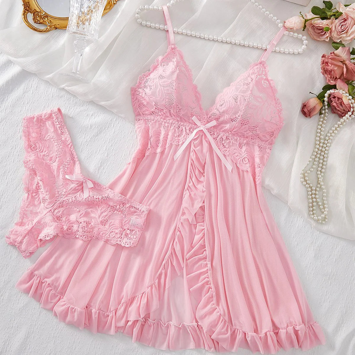 Women's Underwear Sexy Lingerie Set Erotic Bra Nightdress Sexy Lace Sleepwear Solid Slim Soft Dresses Erotic Sleepwear & Dresses luvshop24