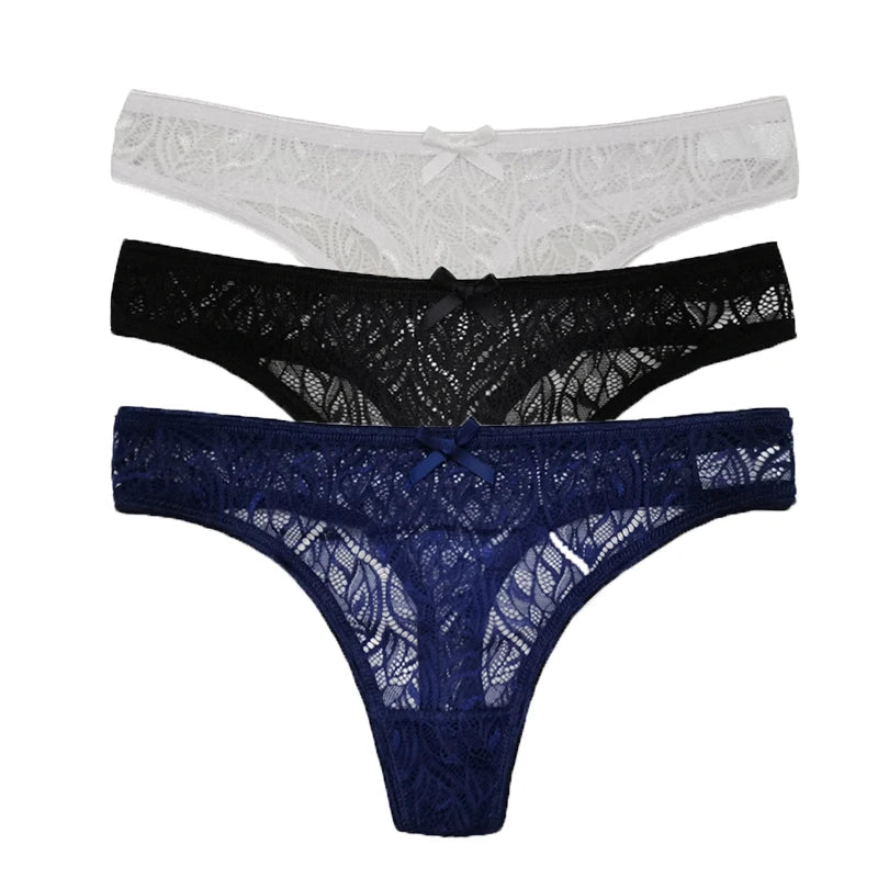 3PCS Low Waist Sexy Lace Panties Hollow Out G-Strings Female Solid Color Thongs Underwear Women Sexy Underpants Intimates luvshop24