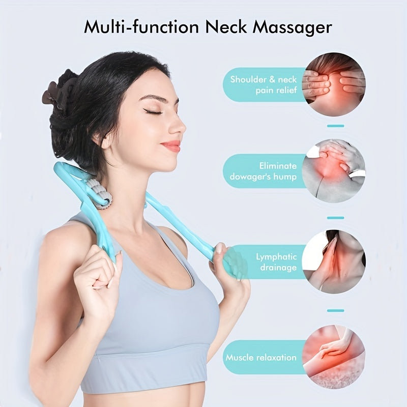 1pc Handheld Neck Massager with 6 Trigger Point Rollers for Deep Tissue Massage - Shiatsu Shoulder Massage Tool for Arm, Legs, Back, Neck and Shoulder Relaxation luvshop24