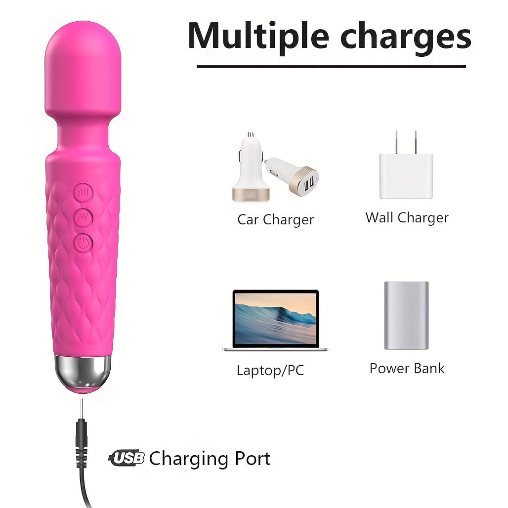 Vibrating Wand Massager - 20 Modes, 8 Speeds, Quiet, Waterproof, USB Rechargeable, Hand-Held, Cordless, Mini, Adult Toy for Her Pleasure, Couples Delight luvshop24