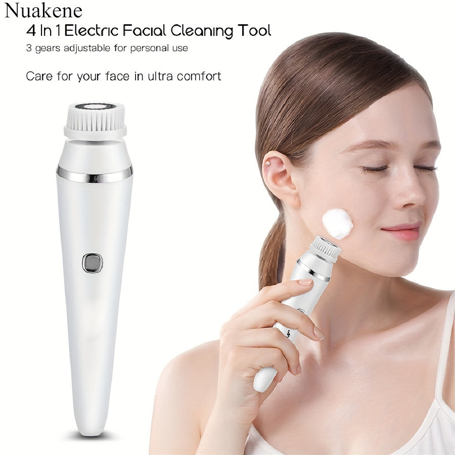 Nuakene 4-in-1 Rechargeable Electric Facial Cleansing Brush - Soft Bristle Brush, Silicone Facial Cleaner, Facial Massager, Rotating Base, Gentle Exfoliator, Deep Cleaning, Holiday Gift for Women luvshop24