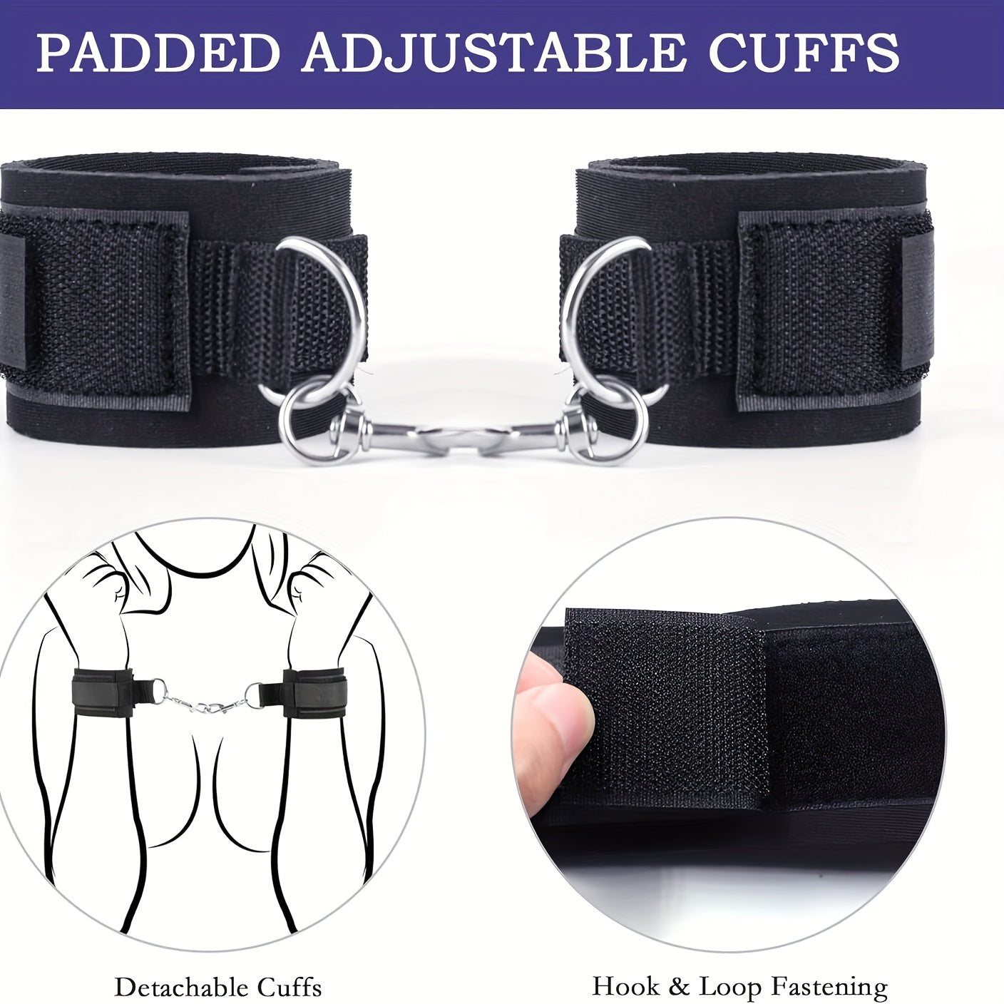 2pcs BDSM Adjustable Handcuffs and Thigh Bondage Straps, Soft Padding, Sturdy Metal Buckle, Detachable Loop Fastening, Comfortable Restraint Set for Couples luvshop24