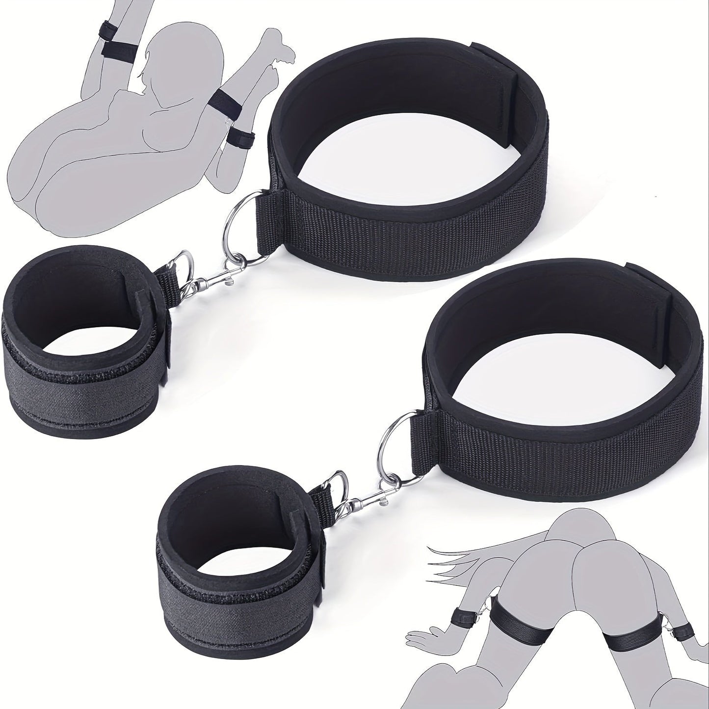 2pcs BDSM Adjustable Handcuffs and Thigh Bondage Straps, Soft Padding, Sturdy Metal Buckle, Detachable Loop Fastening, Comfortable Restraint Set for Couples luvshop24