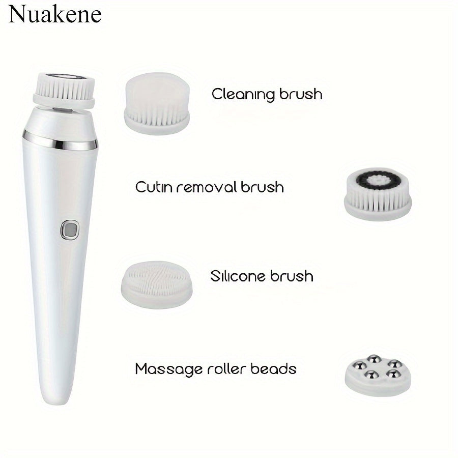 Nuakene 4-in-1 Rechargeable Electric Facial Cleansing Brush - Soft Bristle Brush, Silicone Facial Cleaner, Facial Massager, Rotating Base, Gentle Exfoliator, Deep Cleaning, Holiday Gift for Women luvshop24