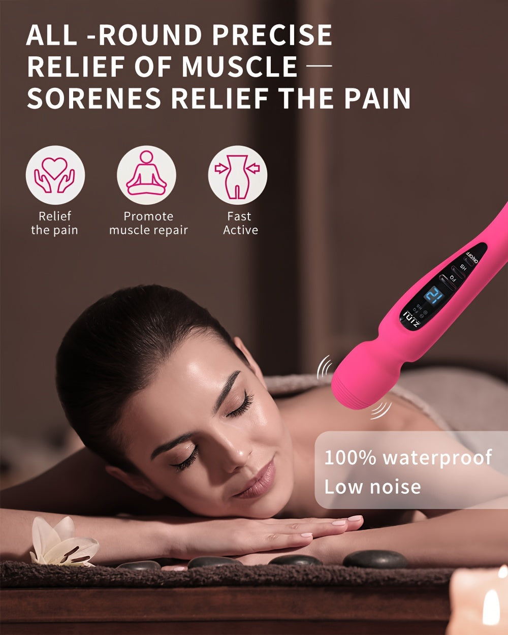 Rechargeable Personal Massager, 12 Patterns Massager, Personal Massager for Women, Quiet & Waterproof Massager for Women, Digital Display Wand Massager for Neck, Back Pain Relief - Black luvshop24