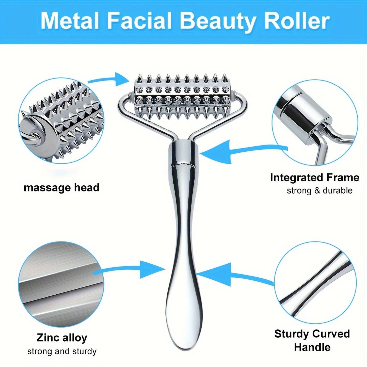 Stainless Steel Facial Massage Roller Gua Sha Tool Set Massager for Face Body Beauty SPA Care Tools, Acupressure Massager - Deep Tissue Massage Tool for Hand, Foot, Neck, Arms luvshop24