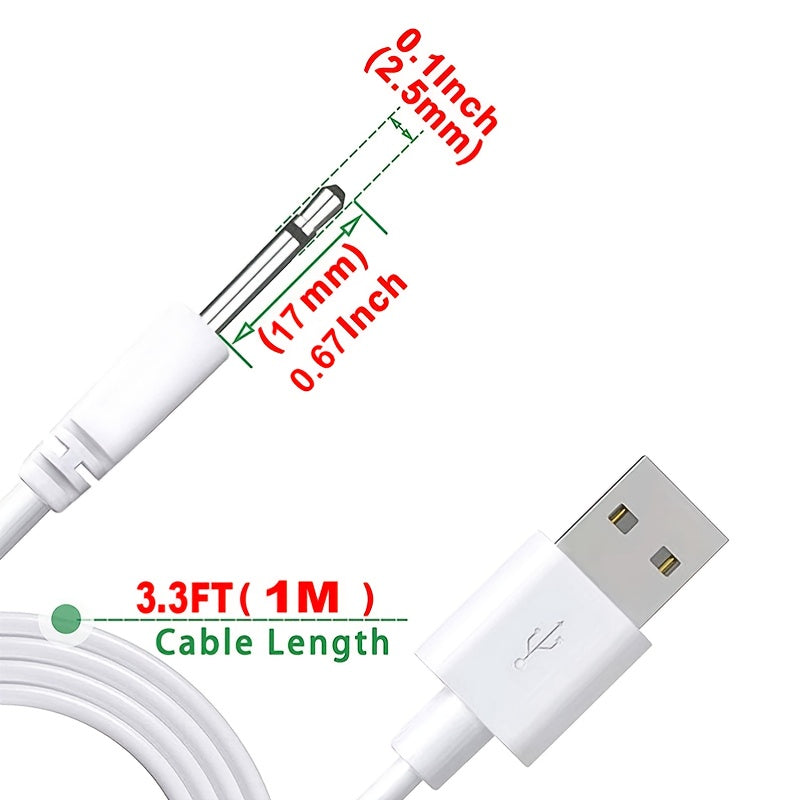 2pcs 3.3ft Fast Charging Cord Adapter - USB To 2.5mm DC Jack - Rechargeable Massager Wand Compatible luvshop24