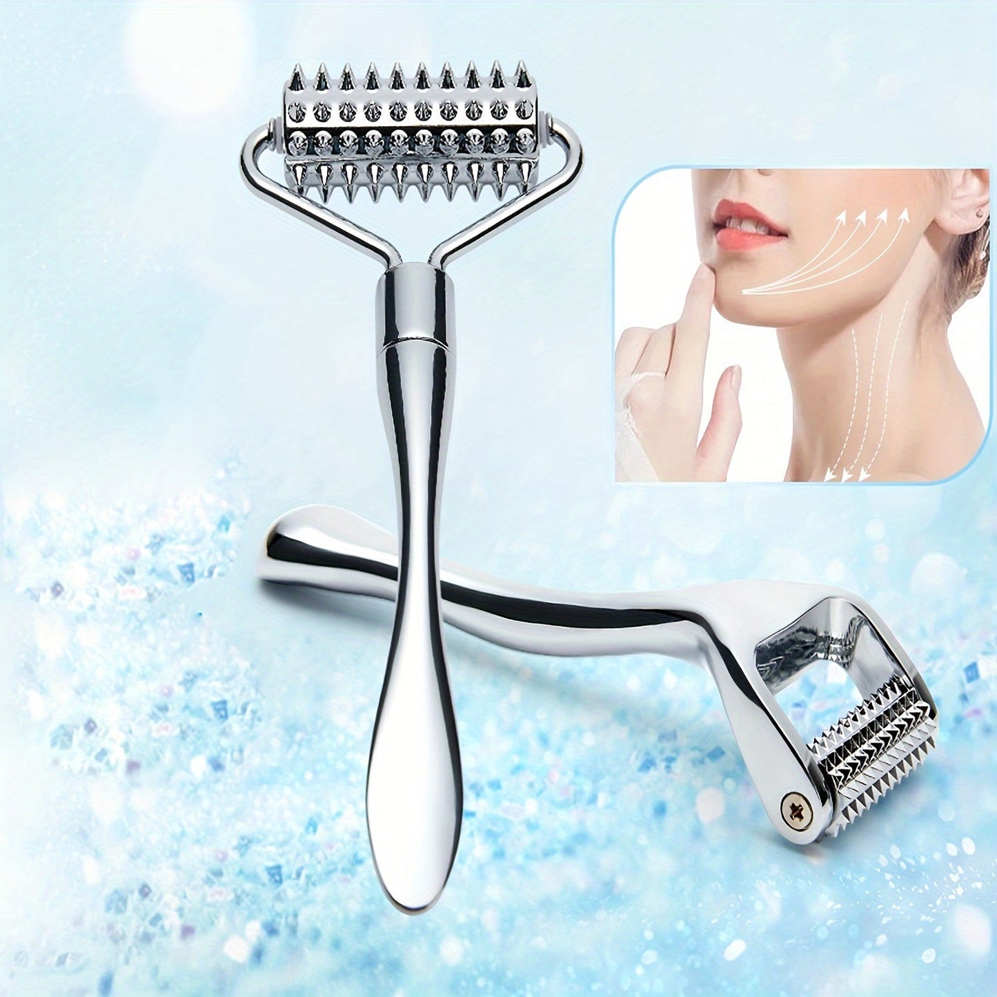 Stainless Steel Facial Massage Roller Gua Sha Tool Set Massager for Face Body Beauty SPA Care Tools, Acupressure Massager - Deep Tissue Massage Tool for Hand, Foot, Neck, Arms luvshop24