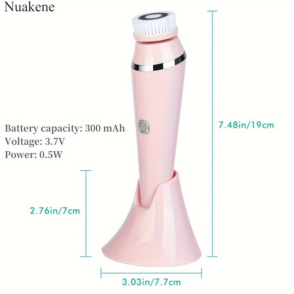 Nuakene 4-in-1 Rechargeable Electric Facial Cleansing Brush - Soft Bristle Brush, Silicone Facial Cleaner, Facial Massager, Rotating Base, Gentle Exfoliator, Deep Cleaning, Holiday Gift for Women luvshop24