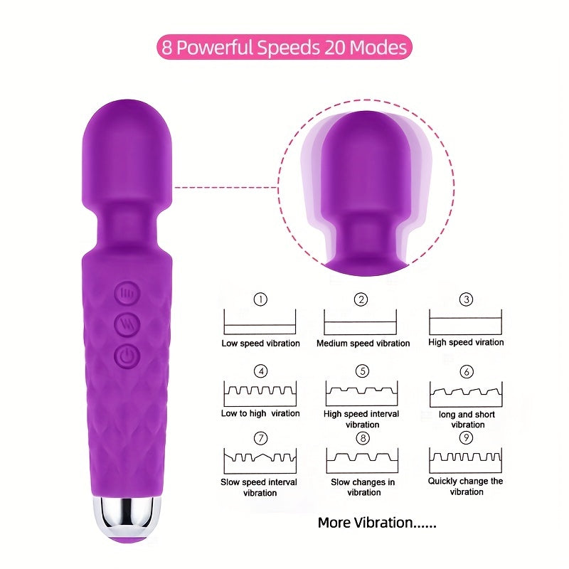 20 Vibrations Pattern Powerful Quiet Rechargeable Magic Wand Massager luvshop24
