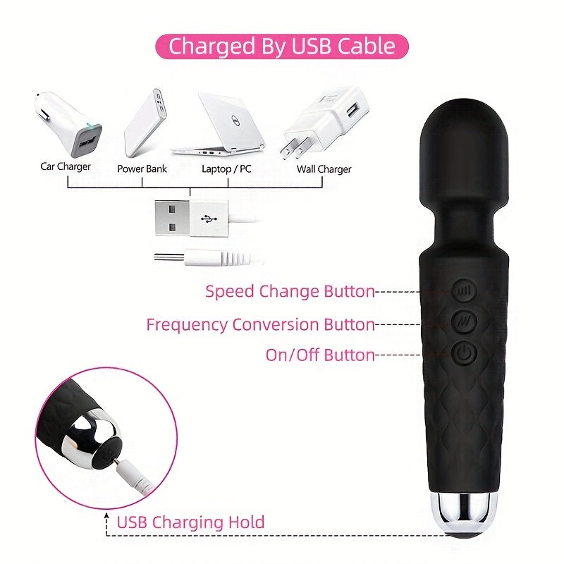 20 Vibrations Pattern Powerful Quiet Rechargeable Magic Wand Massager luvshop24