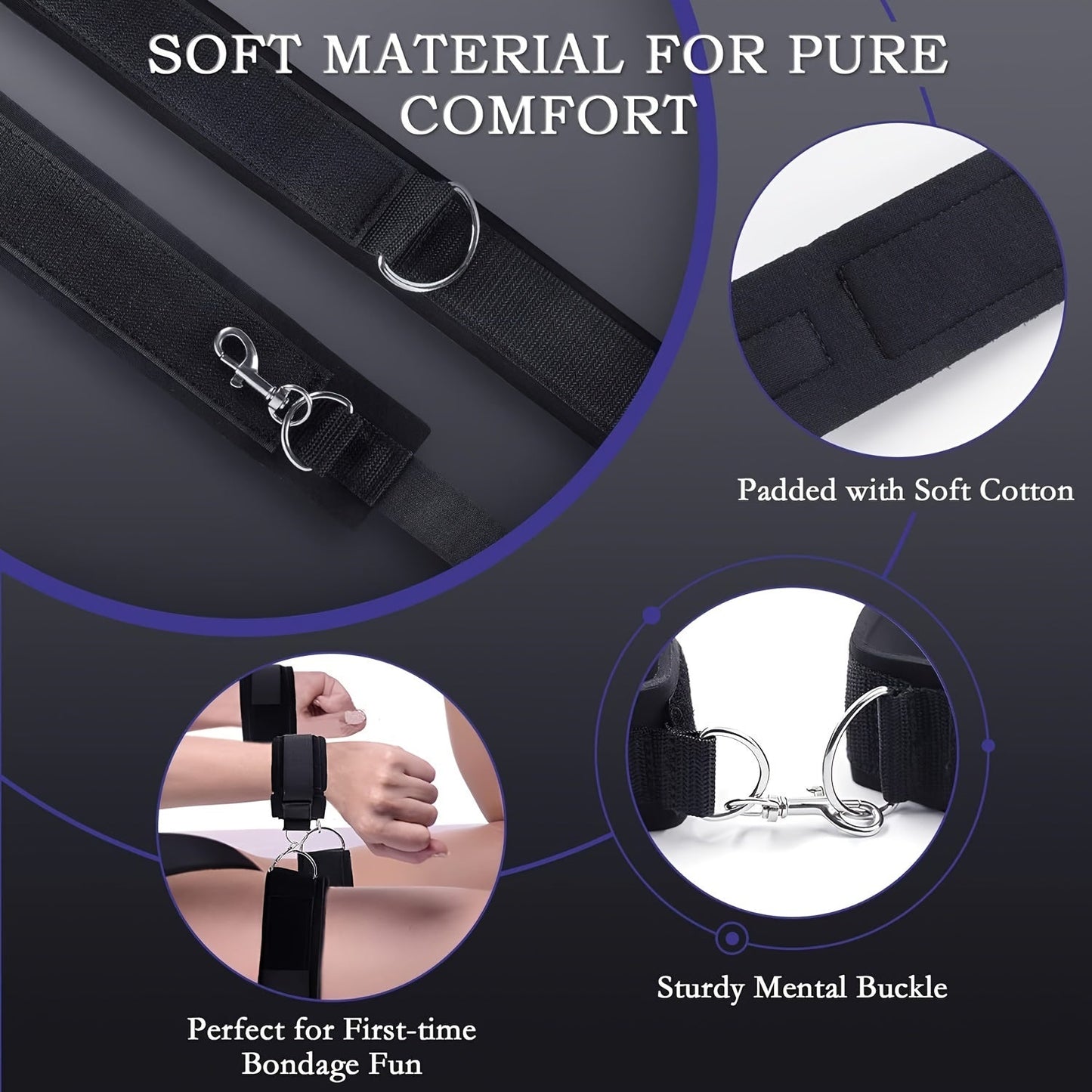 2pcs BDSM Adjustable Handcuffs and Thigh Bondage Straps, Soft Padding, Sturdy Metal Buckle, Detachable Loop Fastening, Comfortable Restraint Set for Couples luvshop24