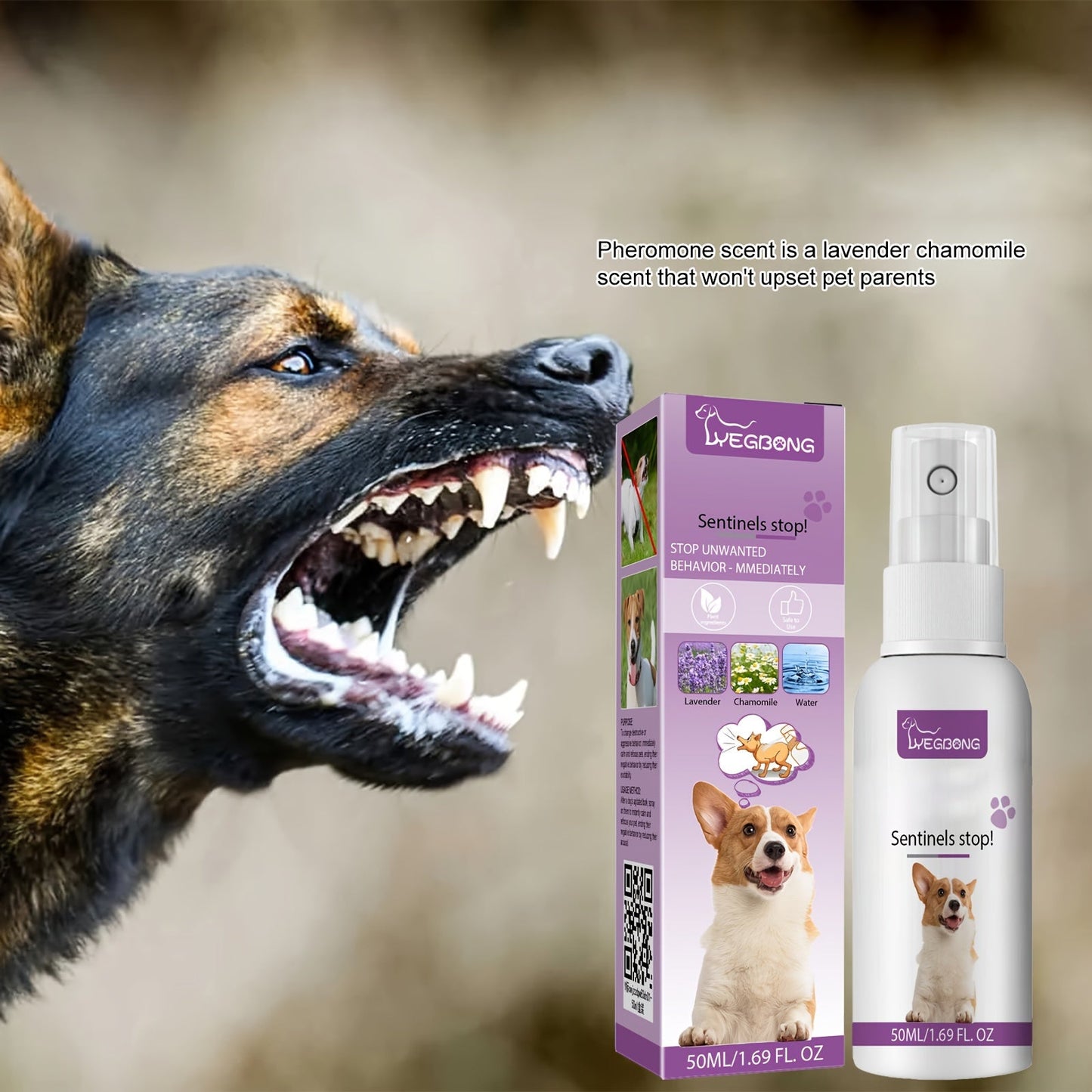 1x Pet Calming Spray 1.69oz - Noise Reduction with Chamomile & Lavender, Soothing Essential Oils for Dogs, Plastic Bottle, Uncharged, Water-Based Formula for Anxiety Relief & Focus Enhancement, Without Battery luvshop24