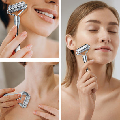 Stainless Steel Facial Massage Roller Gua Sha Tool Set Massager for Face Body Beauty SPA Care Tools, Acupressure Massager - Deep Tissue Massage Tool for Hand, Foot, Neck, Arms luvshop24