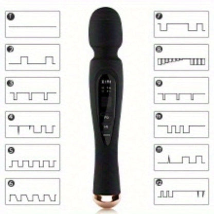 Rechargeable Personal Massager, 12 Patterns Massager, Personal Massager for Women, Quiet & Massager for Women, Digital Display Wand Massager for Neck, Back Pain Relief - Black, Dildo luvshop24