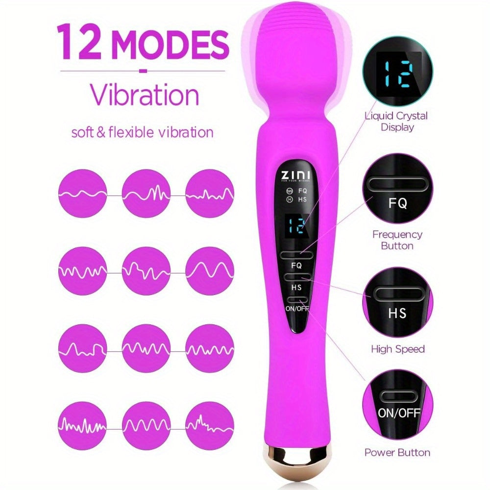 [Quiet Massager] 12 Speed Cordless Wand Massager | Whisper Quiet, Handheld, USB Magnetic Charger, for Body, Sports & Aches - Purple luvshop24