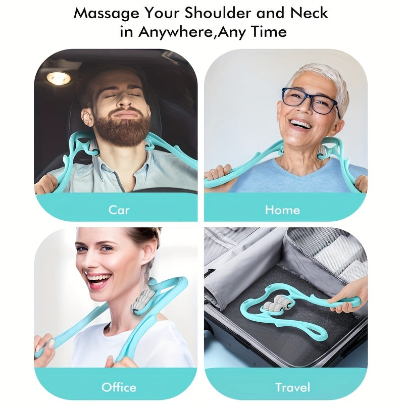 1pc Handheld Neck Massager with 6 Trigger Point Rollers for Deep Tissue Massage - Shiatsu Shoulder Massage Tool for Arm, Legs, Back, Neck and Shoulder Relaxation luvshop24