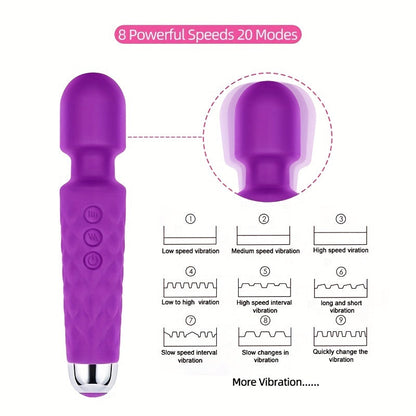 20 Vibrations Pattern Powerful Quiet Rechargeable Magic Wand Massager luvshop24