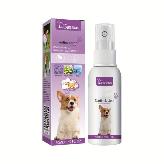 1x Pet Calming Spray 1.69oz - Noise Reduction with Chamomile & Lavender, Soothing Essential Oils for Dogs, Plastic Bottle, Uncharged, Water-Based Formula for Anxiety Relief & Focus Enhancement, Without Battery luvshop24