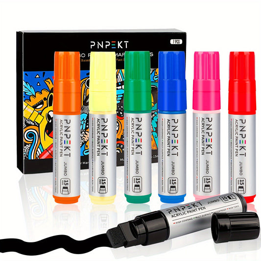 1Set 7Color Jumbo Acrylic Paint Markers, 15mm Felt Tip Jumbo Colored Markers Water Based Paint Pens For Wood, Rock, Plastic And Almost All Solid Surfaces, Marker Pen Set For Artists, Students, Teenagers & Adults luvshop24