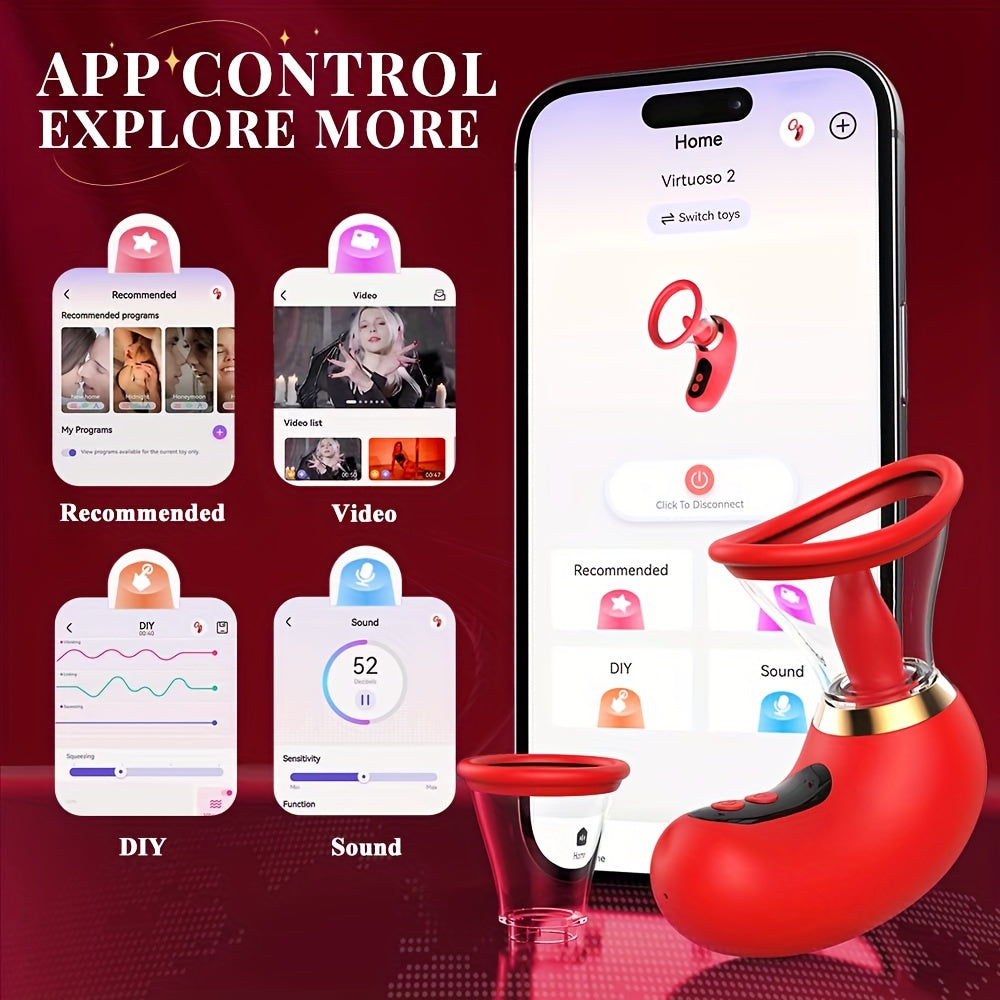 [App-Controlled, Wireless Vibrator] 1pc App-Controlled G-Spot Clitoral Vibrator - USB Rechargeable, Wireless Tongue Licking and Vibration, 700mAh Lithium Battery, 2 Cups luvshop24