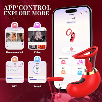 [App-Controlled, Wireless Vibrator] 1pc App-Controlled G-Spot Clitoral Vibrator - USB Rechargeable, Wireless Tongue Licking and Vibration, 700mAh Lithium Battery, 2 Cups luvshop24