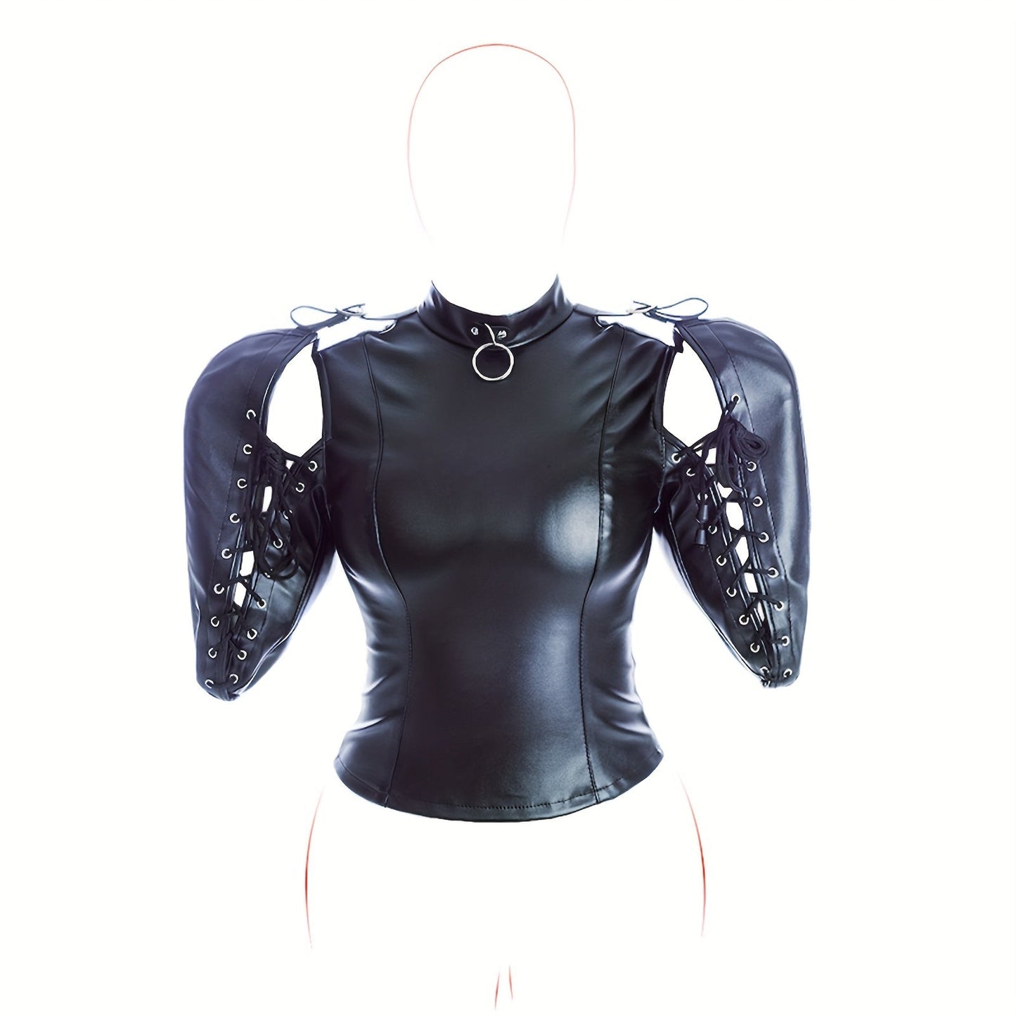 [Leather Bondage Coat] Halloween Leather Bondage Coat - Fully Clothed Arms Lace-up Straitjacket Shackle SM Role Play Costume luvshop24